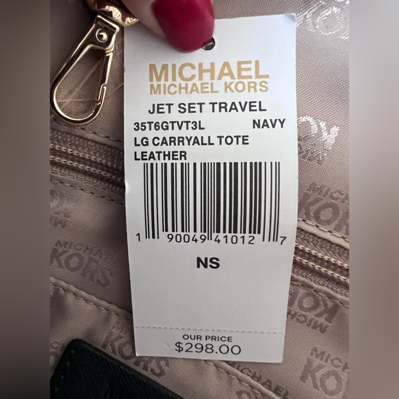 Michael Kors Navy Leather Jet Set Travel Large Carryall Tote Bag NEW! - Picture 4 of 10